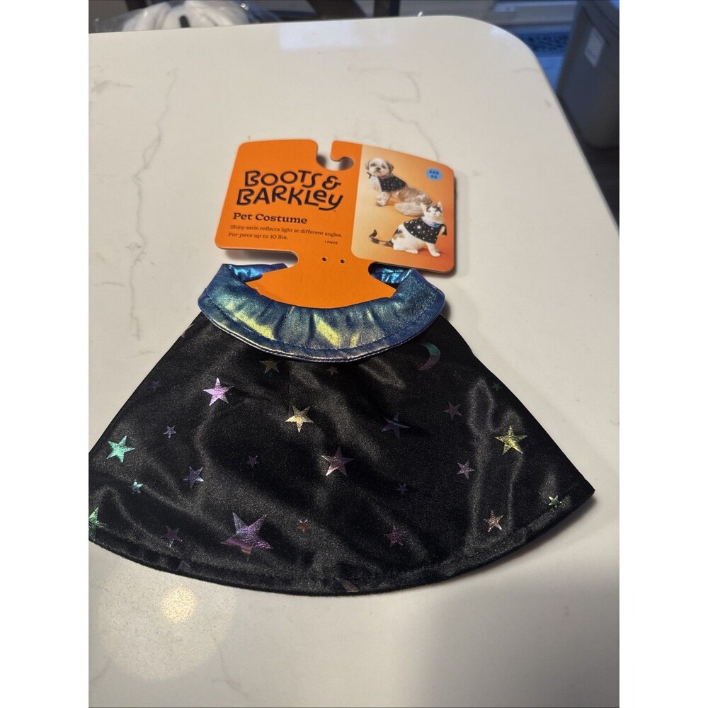 Boots & Barkley Dog Halloween Costume Cape Star & Moon Iridescent Collar XXS/XS